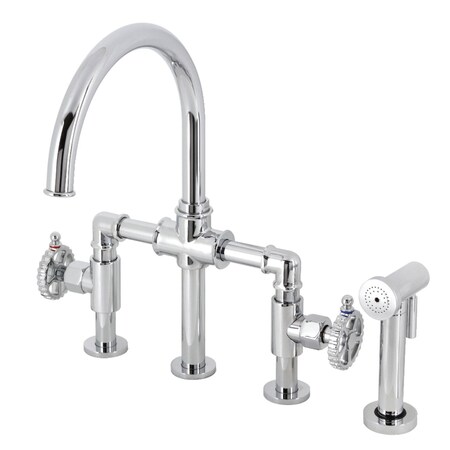 Kingston Brass KS2331CG Industrial Style Bridge Kitchen Faucet with Brass Sprayer, Polished Chrome KS2331CG